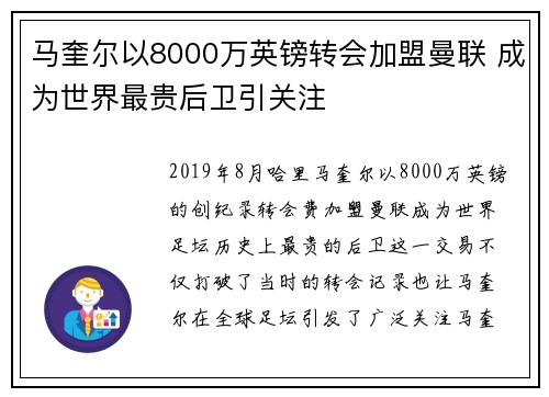 马奎尔以8000万英镑转会加盟曼联 成为世界最贵后卫引关注 马奎尔以8000万英镑转会加盟曼联 成为世界最贵后卫引关注